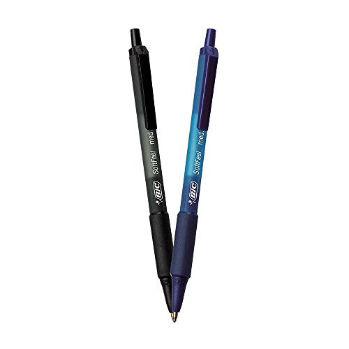 BIC Soft Feel Assorted Colors Retractable Ballpoint Pens, Medium Point (1.0mm), 36-Count Pack, Black and Blue Pens With Soft-Touch Comfort Grip