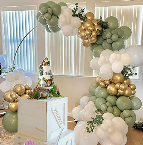 Sage Green Gold White Party Balloons, 50Pcs Sage Green and Gold