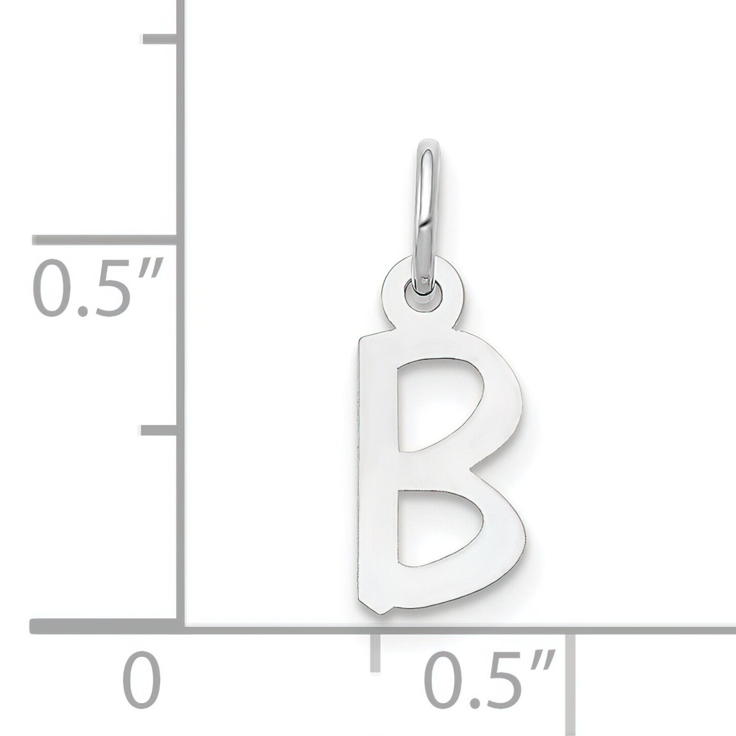 14K White Gold Small Slanted Block Initial B Charm Jewerly 15mm x 6mm
