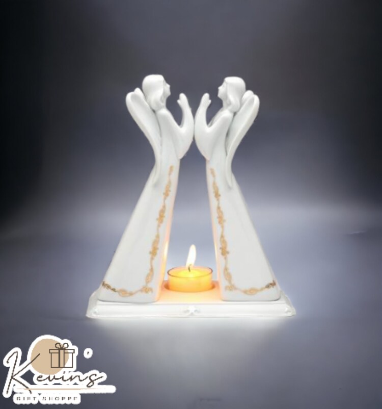 Ceramic 2 Angels Tea Lite Candle Holder, Home D&#xE9;cor, Religious D&#xE9;cor, Religious Gift, Church D&#xE9;cor, Baptism Gift