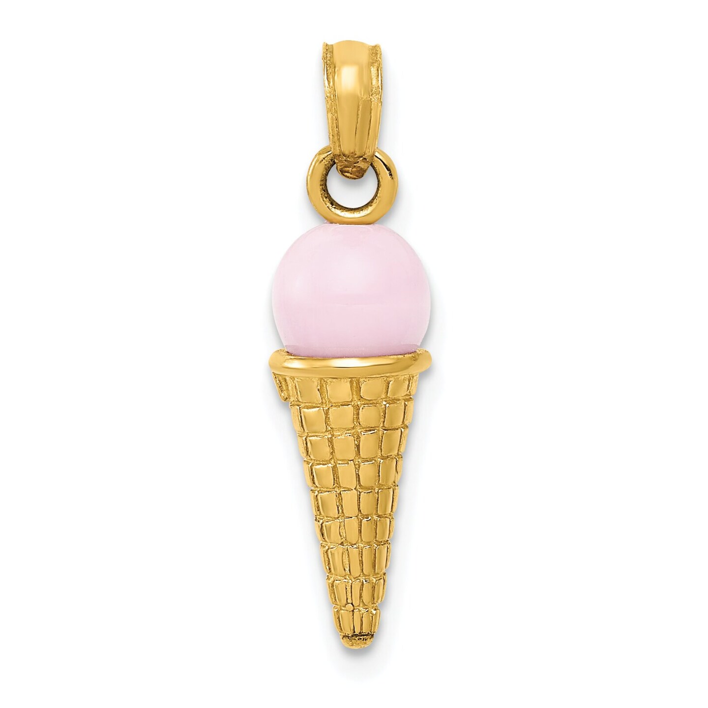 14K Gold Enamel 3D Ice Cream Cone Charm Pendant Jewelry 23mm x 6mm