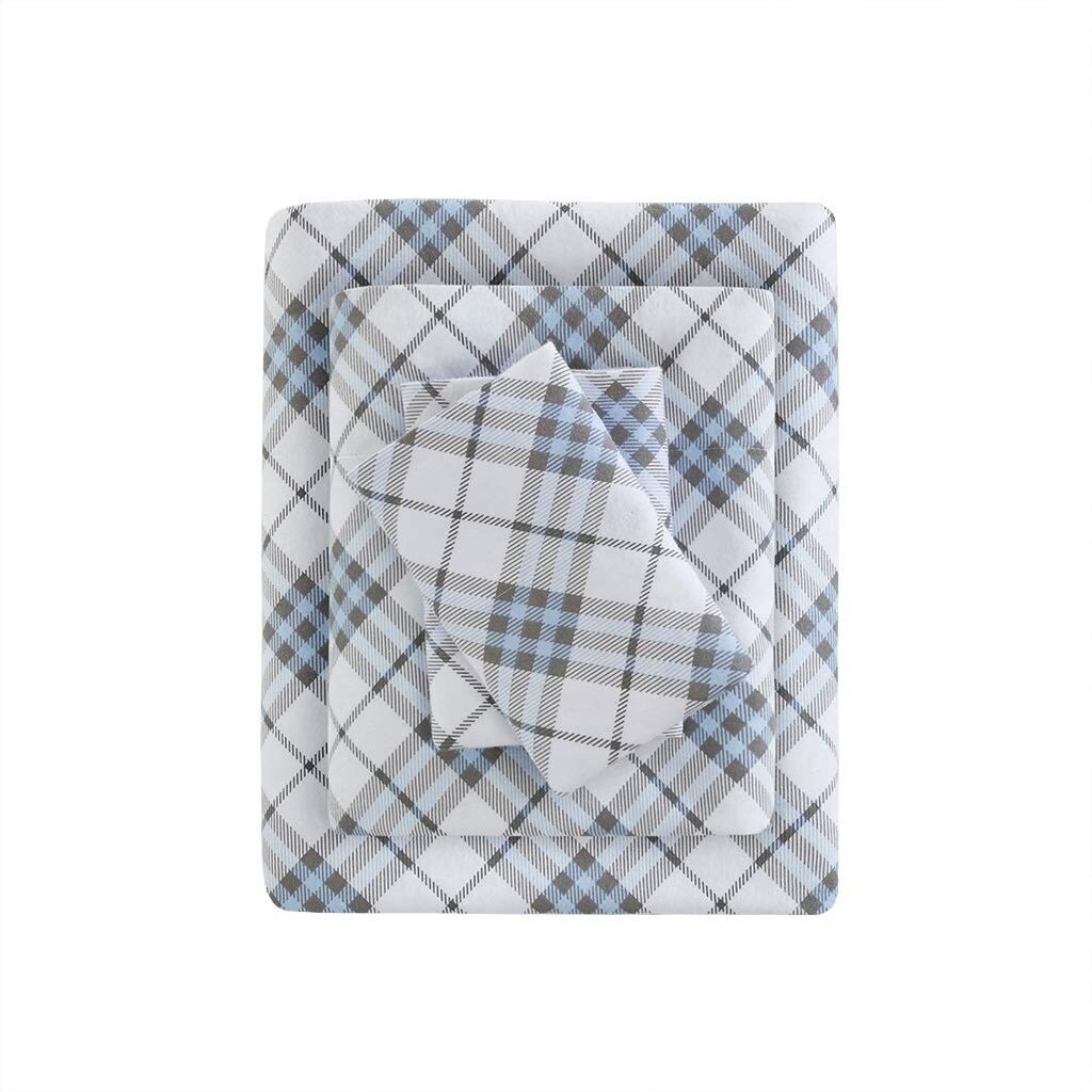 True North by Sleep Philosophy Cozy Flannel Sheet Set Blue Plaid Twin XL