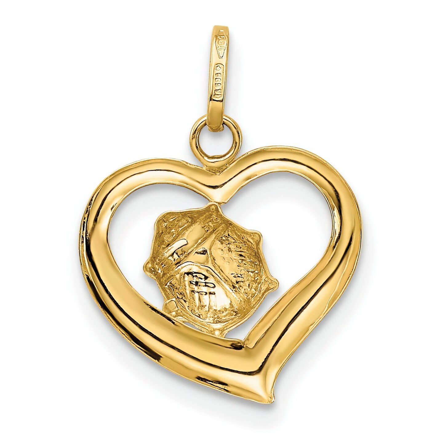 14K Yellow Gold Enameled Ladybug Heart Charm Jewelry