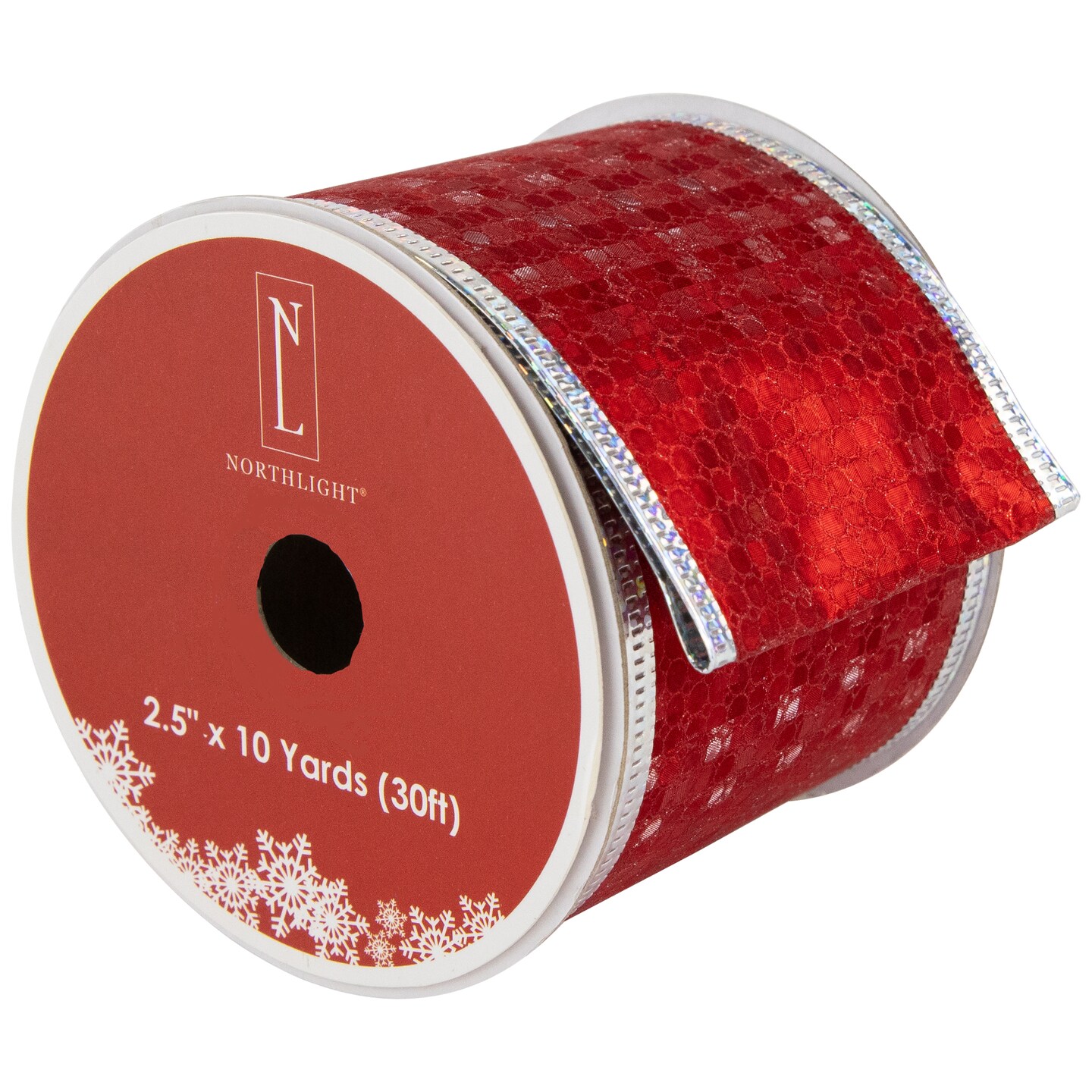 Northlight Shimmery Red and Silver Horizontal Wired Christmas Craft Ribbon 2.5" x 10 Yards
