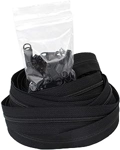 #4.5 YKK Continuous Nylon Coil Black Zipper Chain Includes Black Non-Locking Long Pull Sliders - Color Black - Choose Your Length - Made in The United States (10 Yards &#x26; 25 Pulls)