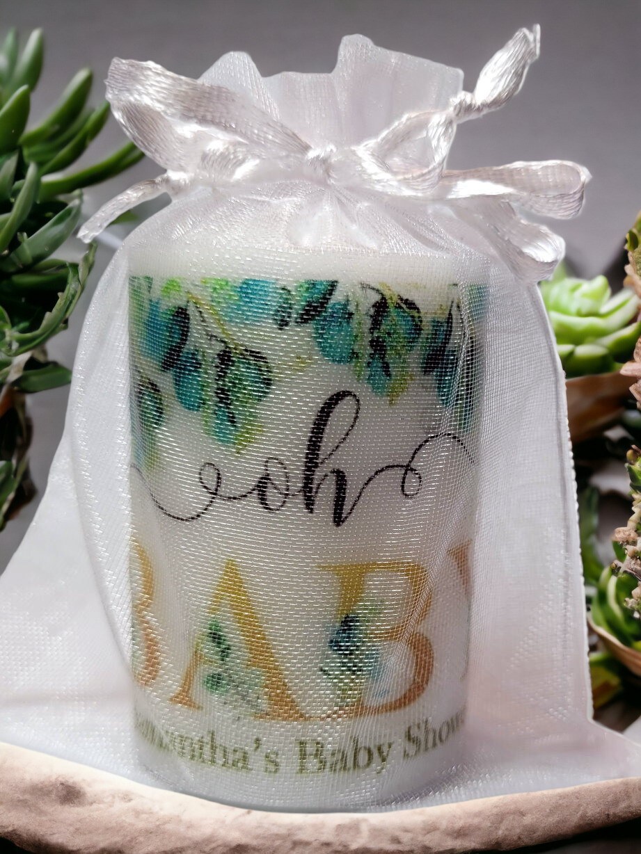 Baptism Favor Candles - Greenery Label | Personalized Shower deals Favors | Baptism Shower Candles | Neutral Baby Shower Favor