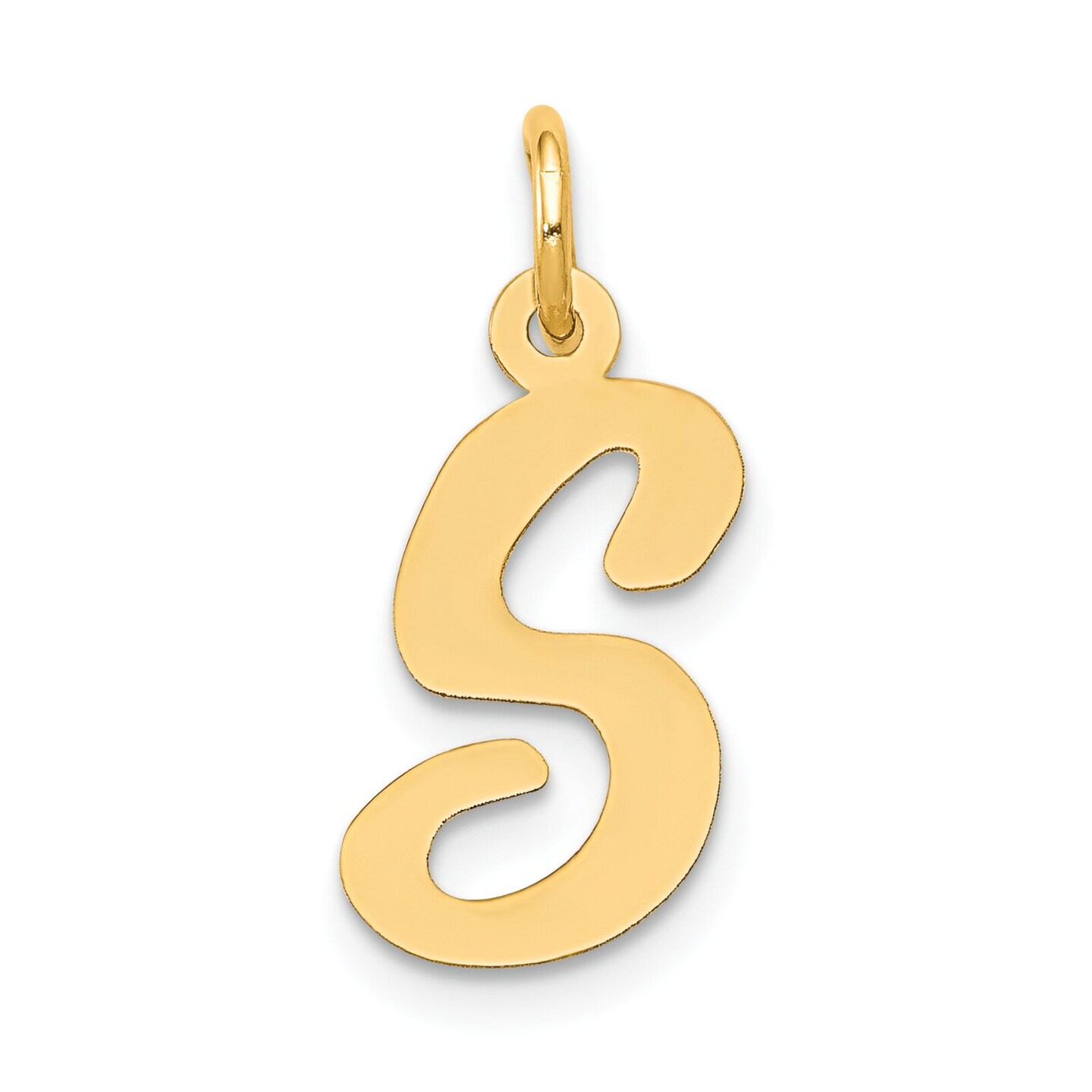 14K Yellow Gold Medium Script Initial Letter S Charm Jewerly 19mm x 10mm