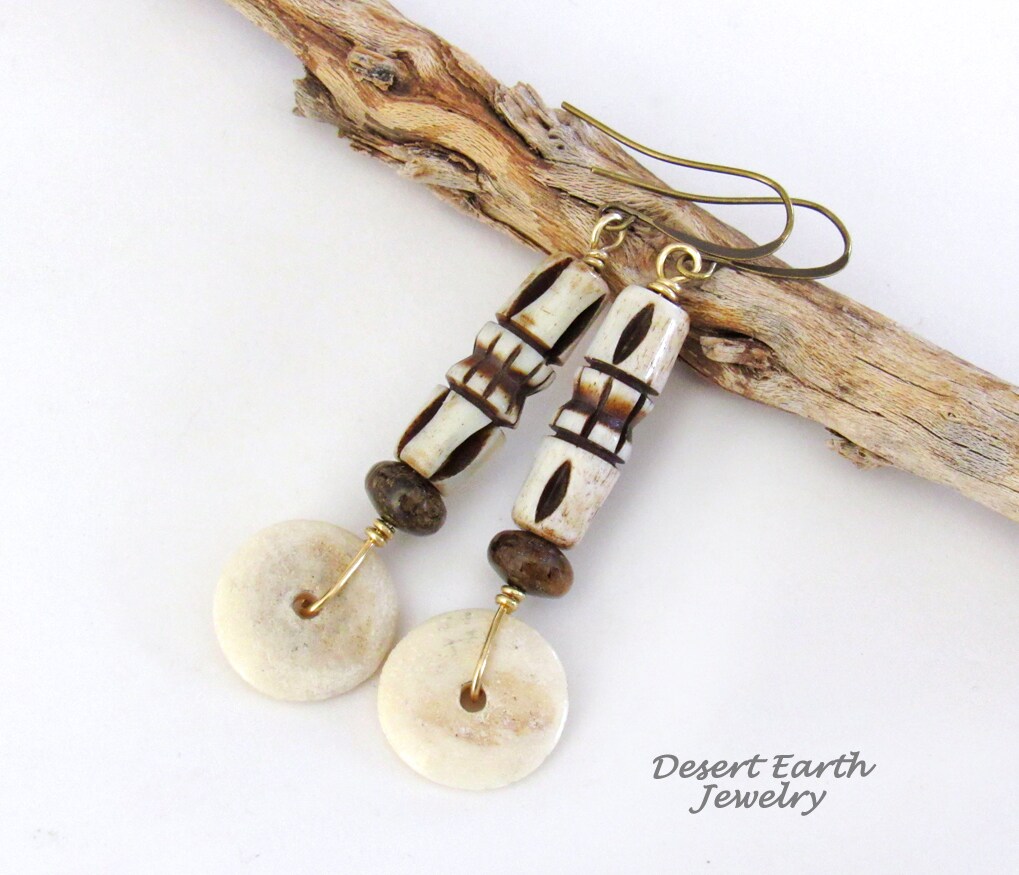 Jewelry hotsell Earrings Women Handmade Bohemian African Inspired Ethnic Wood Glass Silver Beaded Sterling Silver Brown White