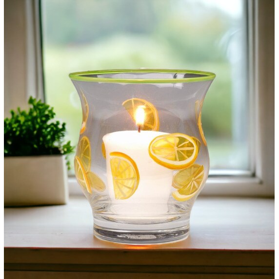 kevinsgiftshoppe Hand painted glass lemon slice votive jar candle holder Home Decor   Vanity Decor