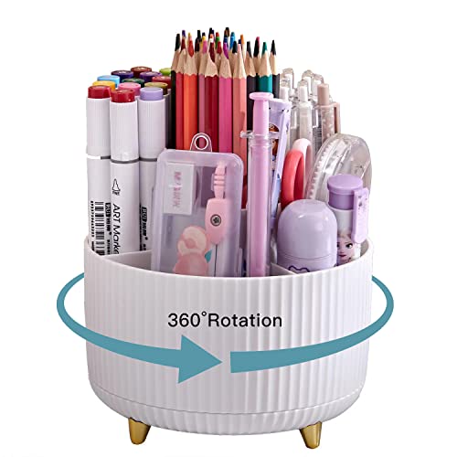 WNING Pen Holder for Desk, Pencil Holder,5 Slots 360&#xB0; Degree Rotating Desk Organizers and Accessories, Cute Pen Cup Pot for Office, School, Home, Art Supply (white)