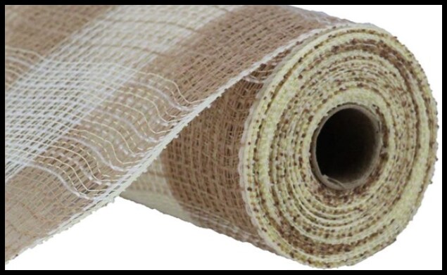 Rustic Elegance: 10.5&#x22; x 10yd Faux Jute/PP Large Check Deco Mesh - Natural/Cream-RY831554