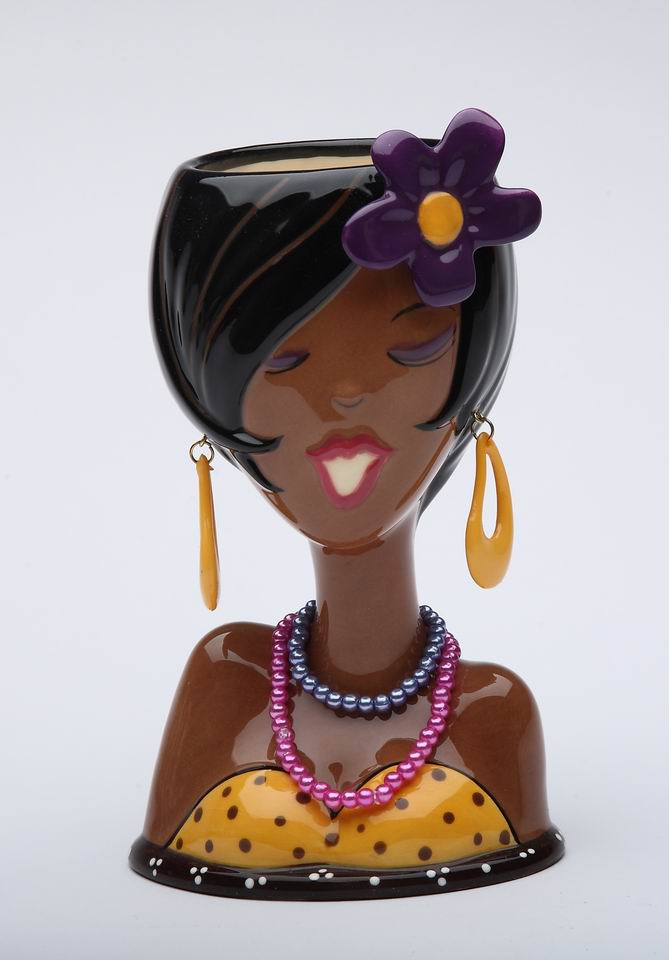Ceramic African American Glam Girl Makeup Brush Holder, Home D&#xE9;cor, Gift for Her, Mom, Friend, or Coworker, Vanity D&#xE9;cor