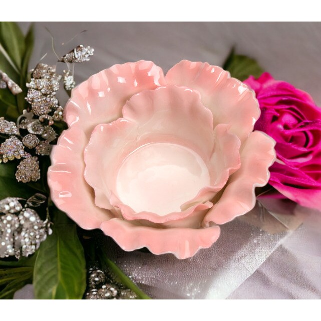 Ceramic Pink Flower Candle Holder 4 1/8&#x22;Wedding