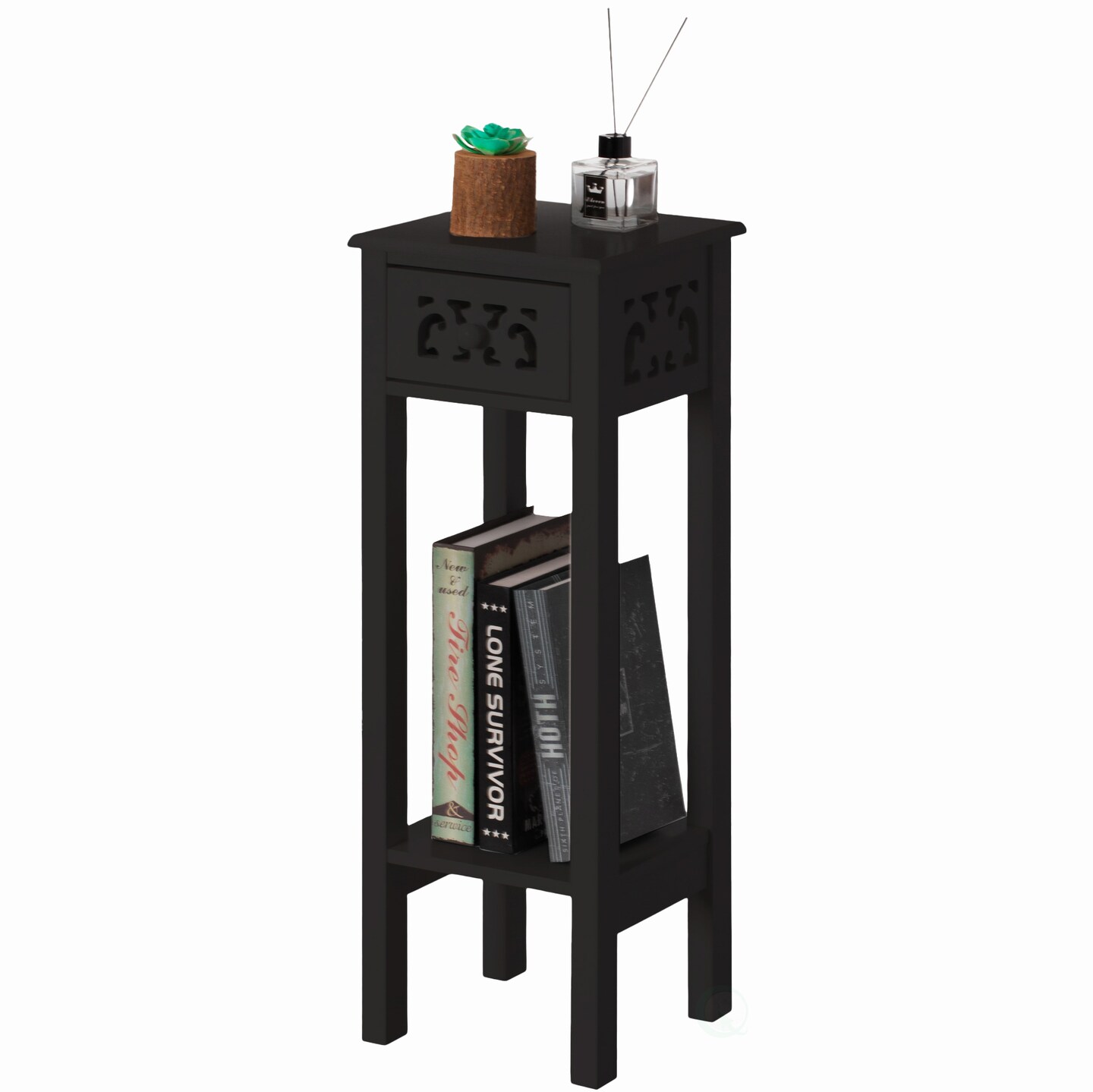 Acacia Wood Slim Bedside Table with Minimalist Design and Space-Saving Functionality, Wood Drawer and Open Shelf Side Table