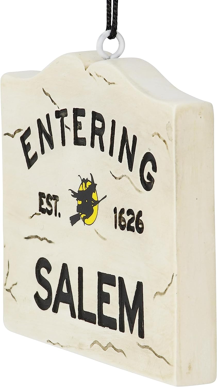 Tree Buddees Entering Salem Sign with Witch Halloween Ornament