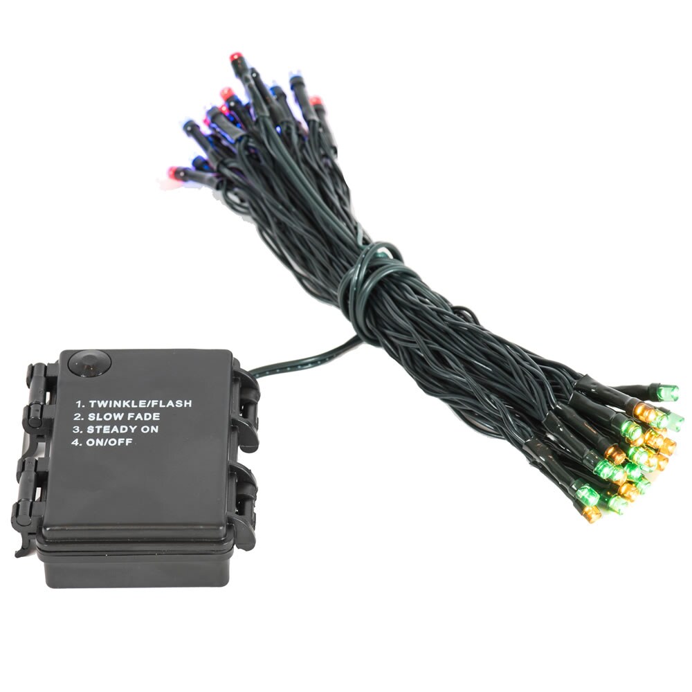 Vickerman 50Lt Battery Operated Multi/Green Wire LED Outdoor Timer Set