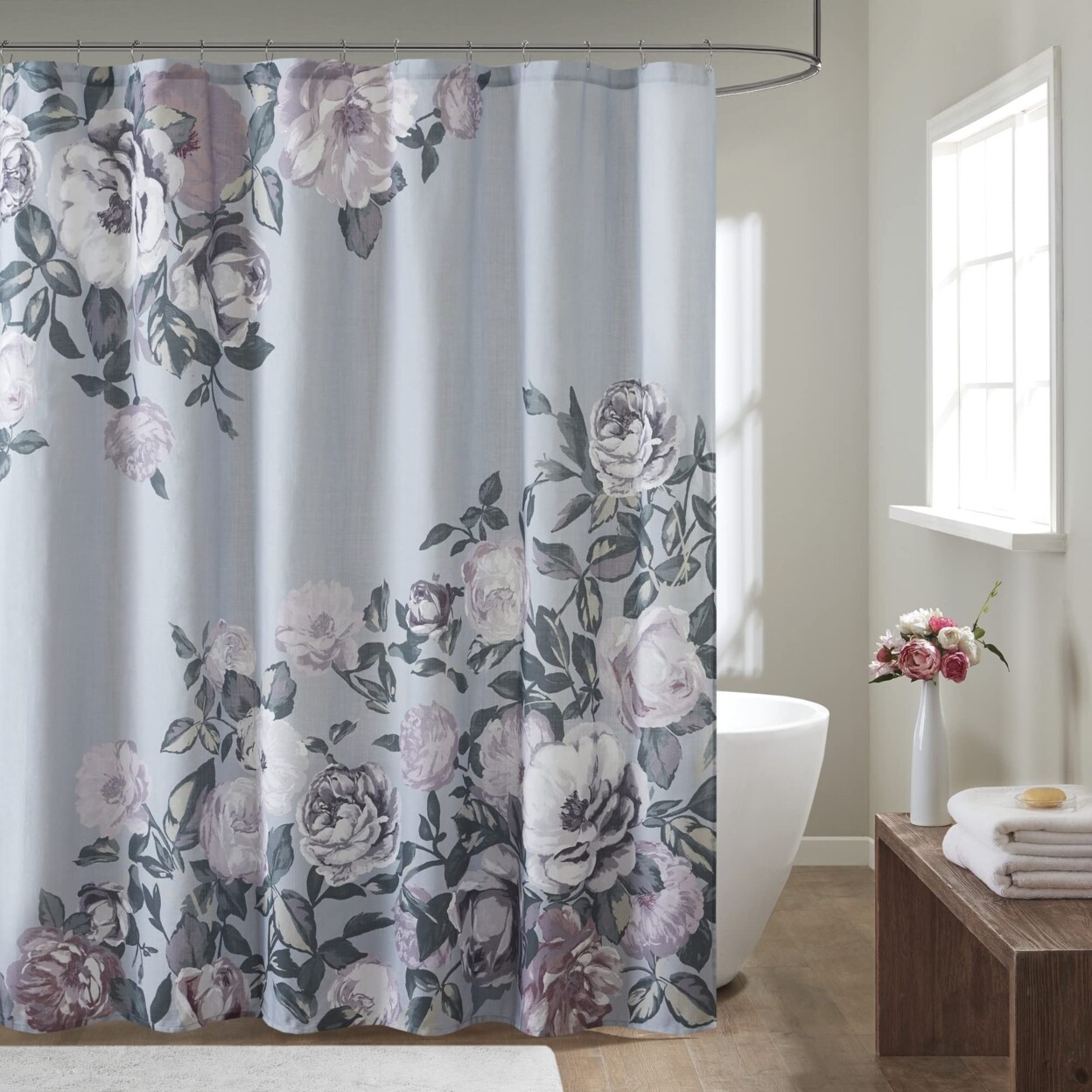 Madison Park   Charisma 100% Cotton Shower Curtain, Grey - 72x72&#x22;