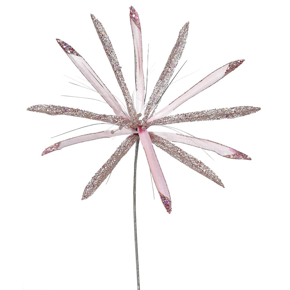 3PK - 24&#x22; Pink Velvet Papyrus 20&#x22; Glitter Flower Decorative Christmas Pick