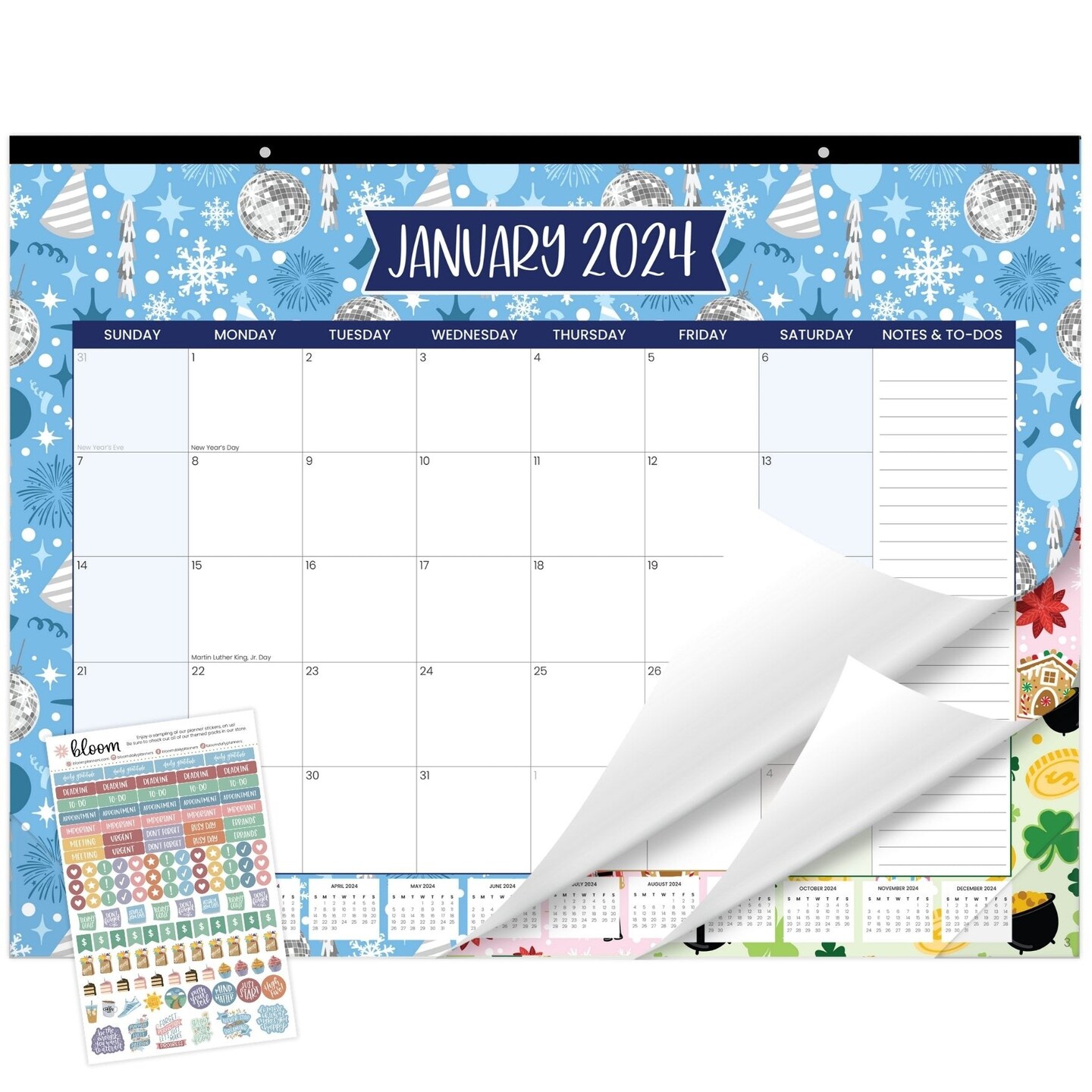 bloom daily planners 2024 Desk & Wall Calendar, 16" x 21", Holiday