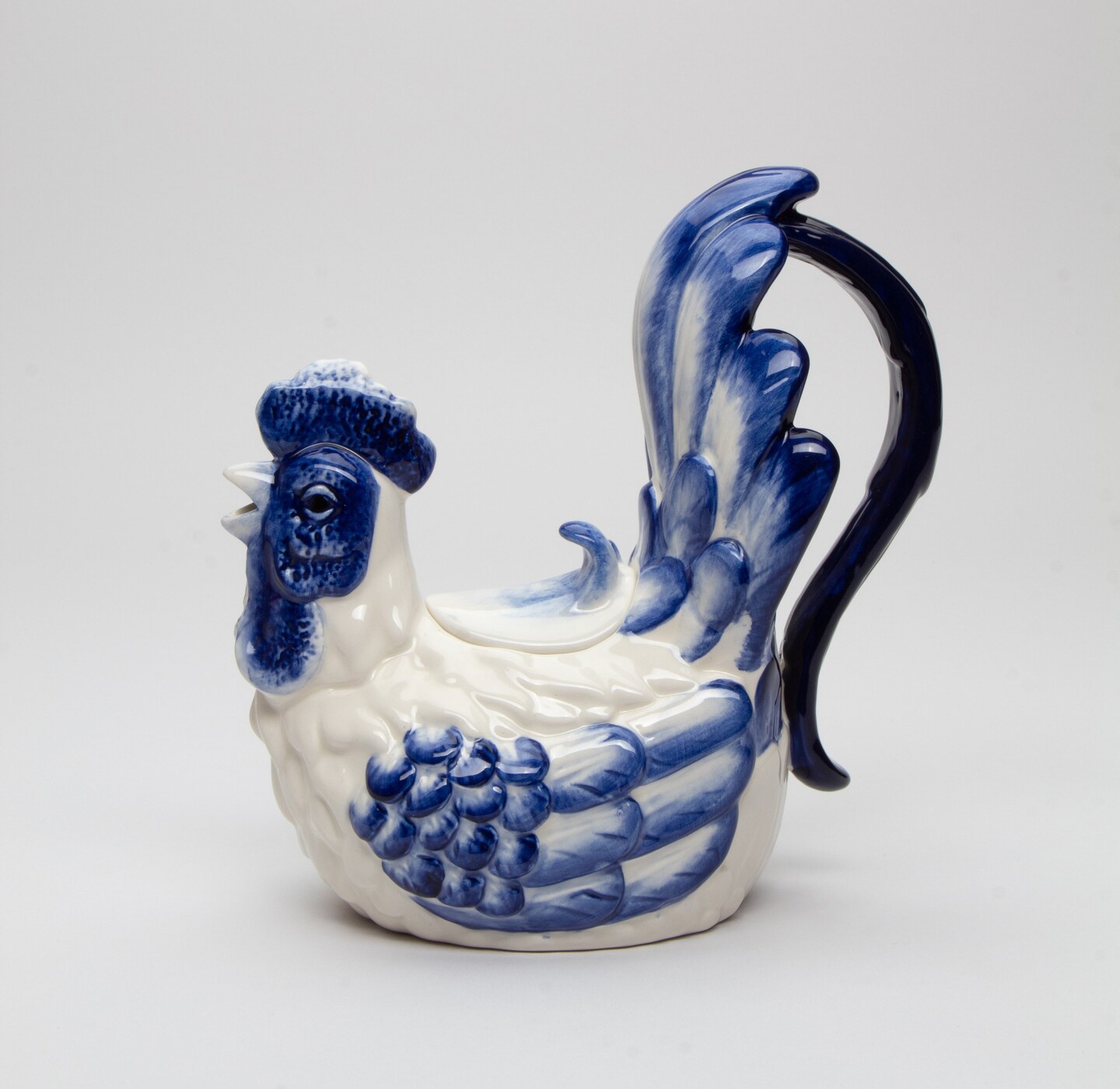 Ceramic Blue and White Rooster Teapot, Gift for Her, Gift for Mom, Tea Party D&#xE9;cor, Caf&#xE9; D&#xE9;cor, Fall Thanksgiving D&#xE9;cor, Farmhouse D&#xE9;cor