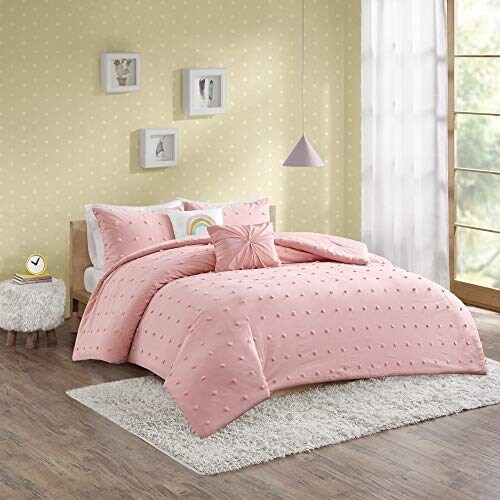 Urban Habitat Kids   Callie Cotton Jacquard Pom Comforter Set, Twin, Pink