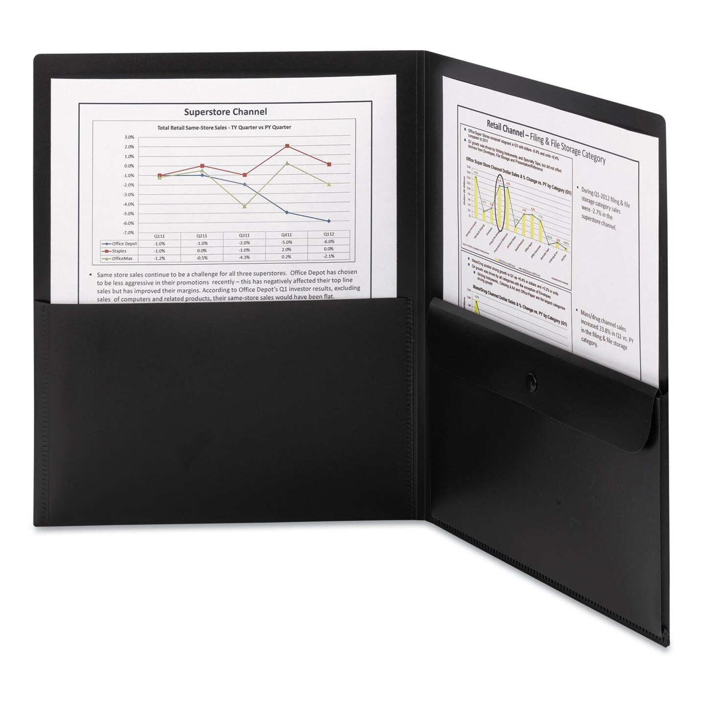 Smead Poly Two-Pocket Folder w/Security Pocket 11 x 8.5 Black 5/Pack