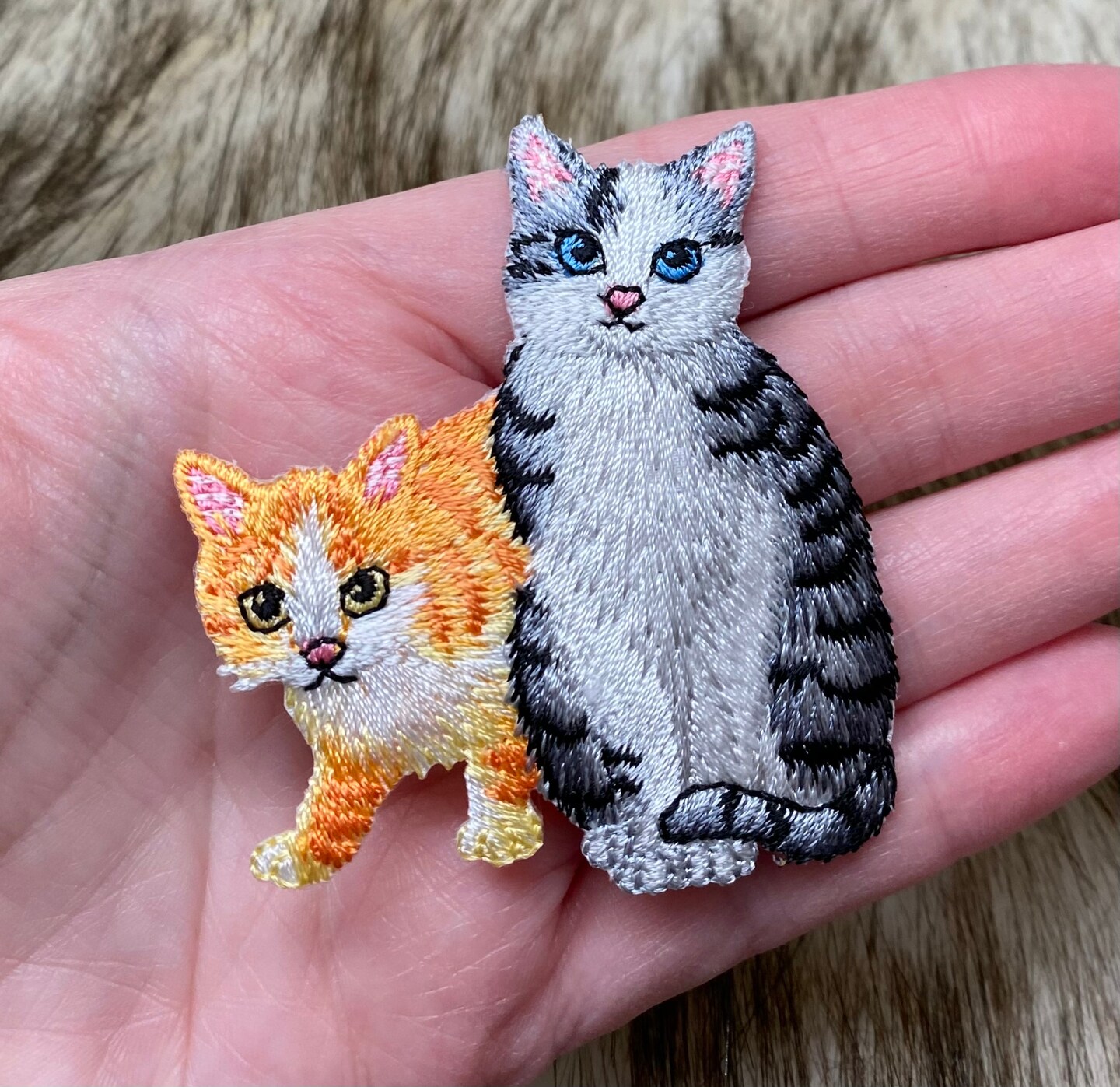 Two Cats, Orange Tabby, Gray Kitten, Pets, Embroidered, Iron on Patch