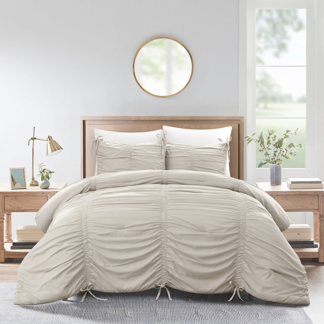 Grace Living Briseyda Comforter Set- Ruched Ruffle Pleated  Elegantly-styled and Luxurious