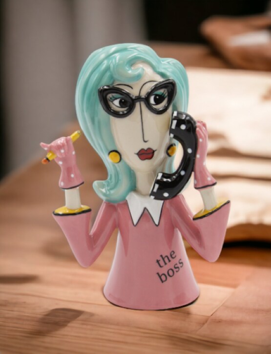 Ceramic Boss Lady Vase or Pen Holder, Home D&#xE9;cor, Gift for Her, Mom, Friend, or Coworker, Vanity D&#xE9;cor, Office Decor