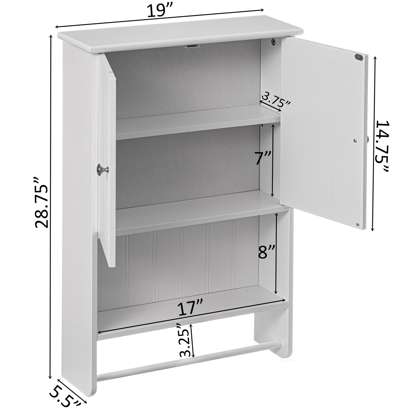 Basicwise QI004608.WT Wall Mount Bathroom Cabinet Wooden Medicine Cabinet Storage Organizer Double Door with 2 Shelves, and Open Display Shelf, White