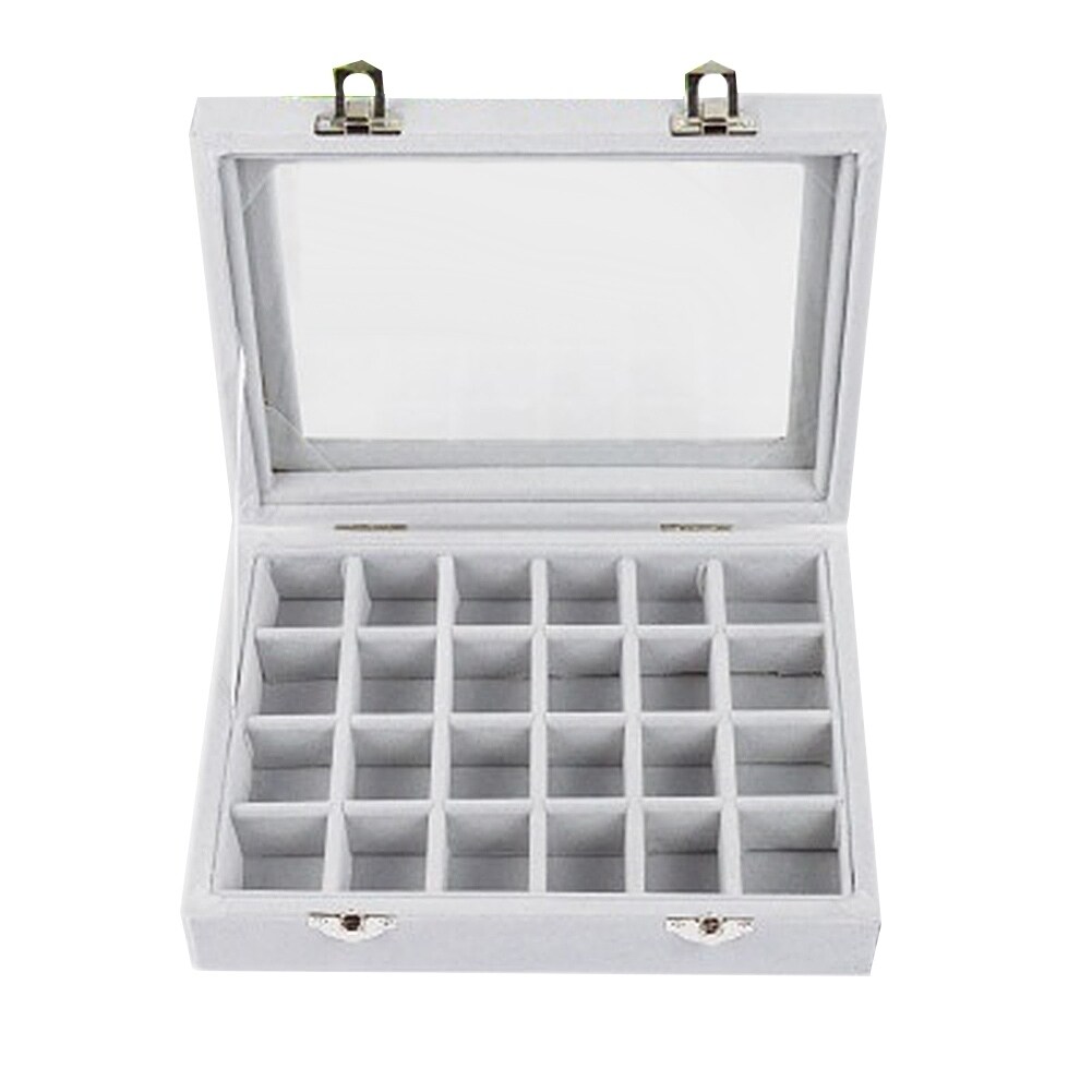 Generic 24 Grids Velvet Ear Stud Earrings Ring Display Tray Storage Container Organizer