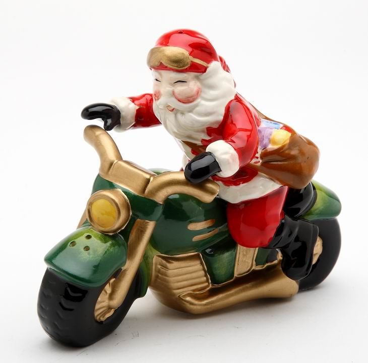 Ceramic Christmas Santa Riding Motorcycle Salt &#x26; Pepper Shakers, Home D&#xE9;cor, Gift for Her, Gift for Mom, Kitchen D&#xE9;cor, Christmas D&#xE9;cor