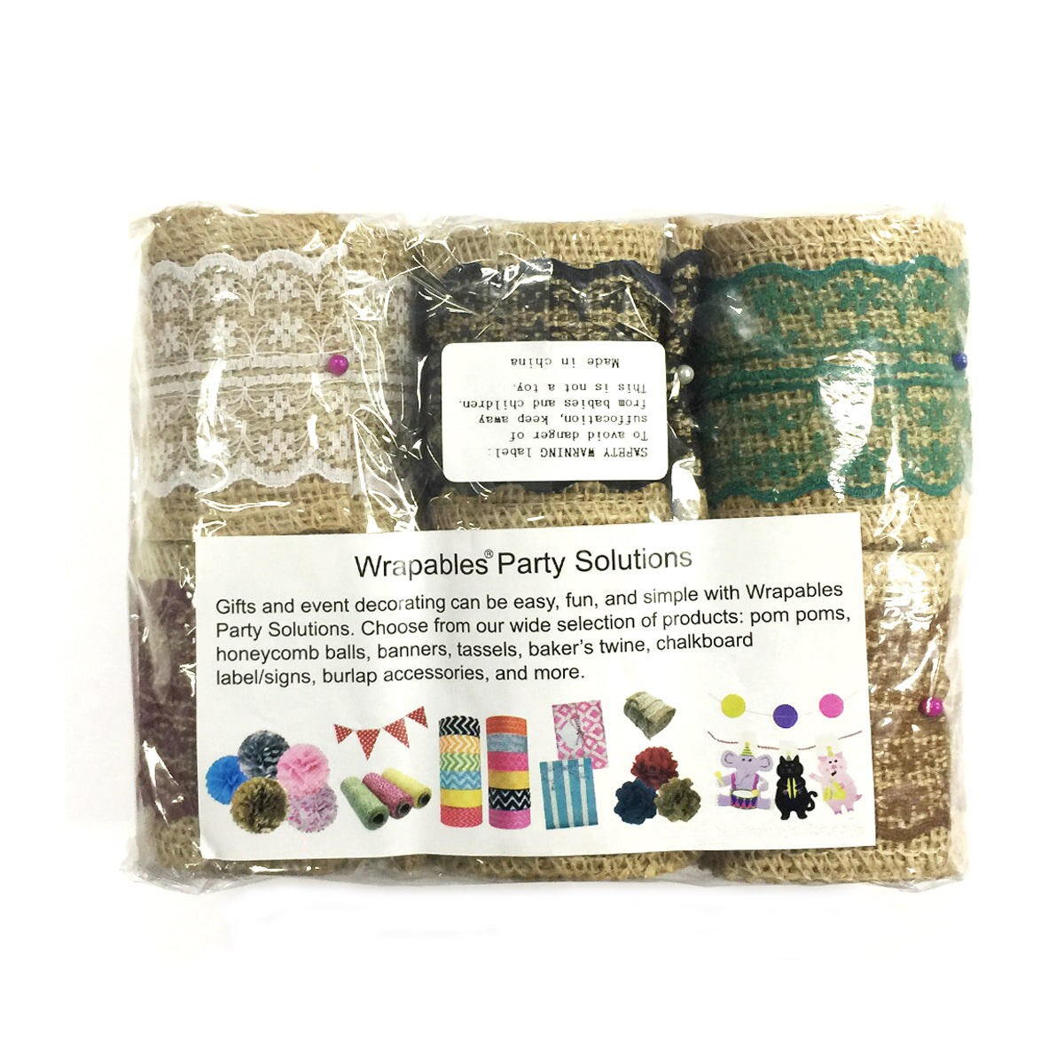 Wrapables Hessian Burlap with Lace Ribbon (Set of 6)