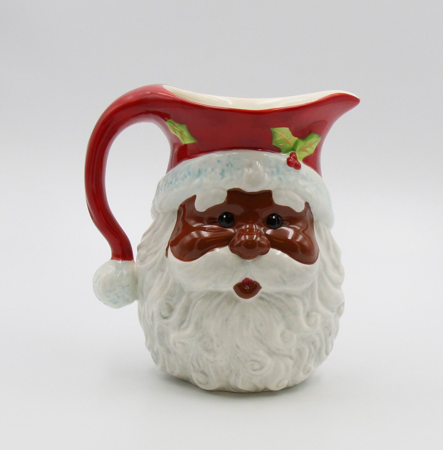 Ceramic African American Christmas Santa Claus Drink Pitcher, Home D&#xE9;cor, Gift for Her, Gift for Mom, Kitchen D&#xE9;cor, Christmas D&#xE9;cor
