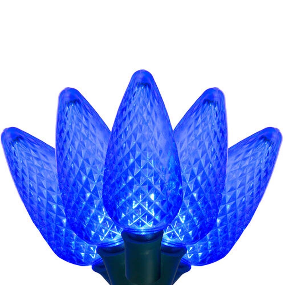 25 Blue C9 LED Christmas Lights, Green Wire, 8&#x22; Spacing