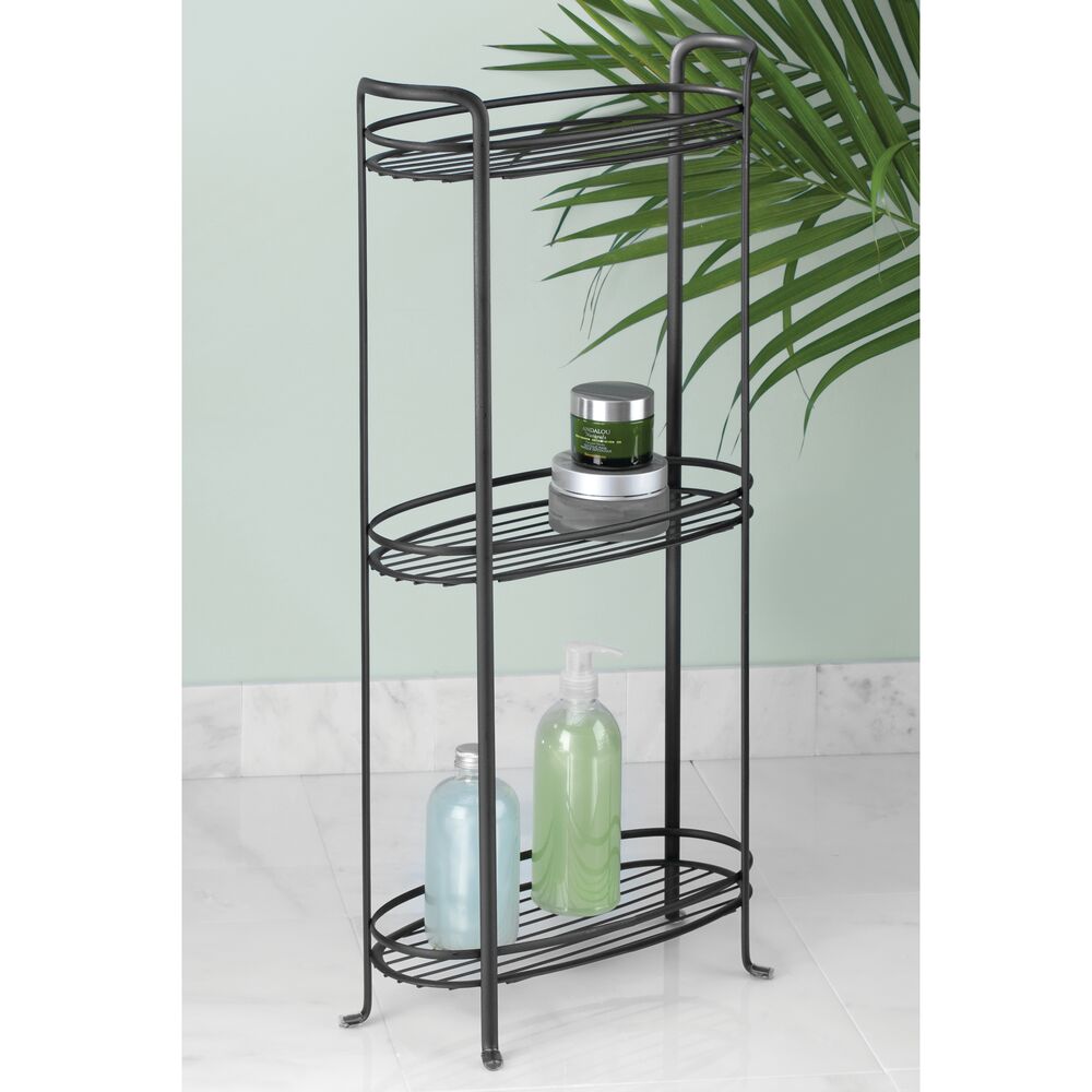 mDesign Vertical Standing Bathroom Shelving Unit Tower with 3 Baskets