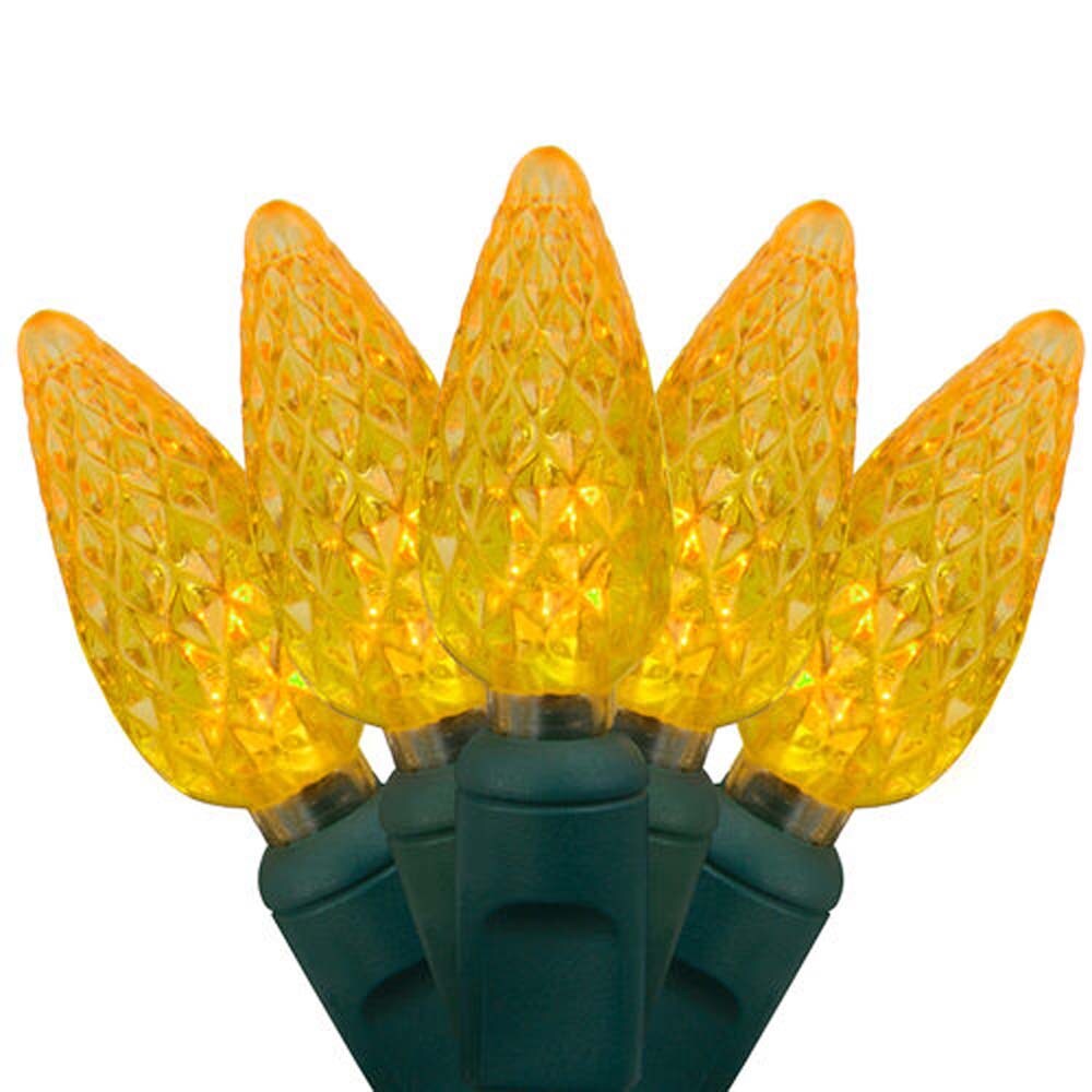 70 Gold C6 LED Christmas Lights, Green Wire, 4&#x22; Spacing