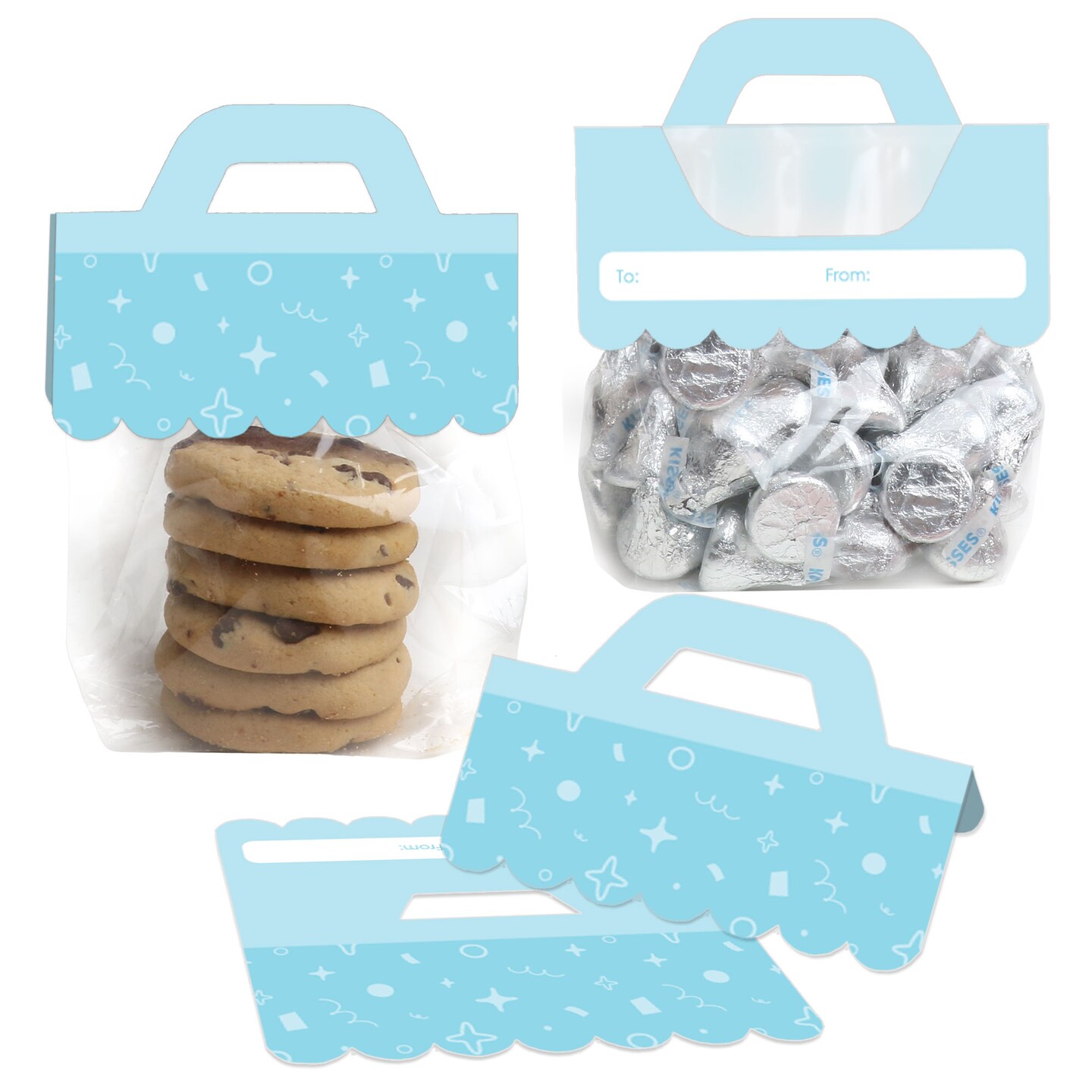 Big Dot of Happiness Blue Confetti Stars - DIY Simple Party Clear Goodie Favor Bag Labels - Candy Bags with Toppers - Set of 24