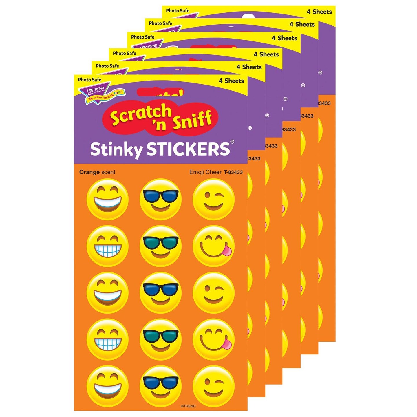 Emotion Icon Cheer/Orange Stinky Stickers&#xAE;, 60 Per Pack, 6 Packs
