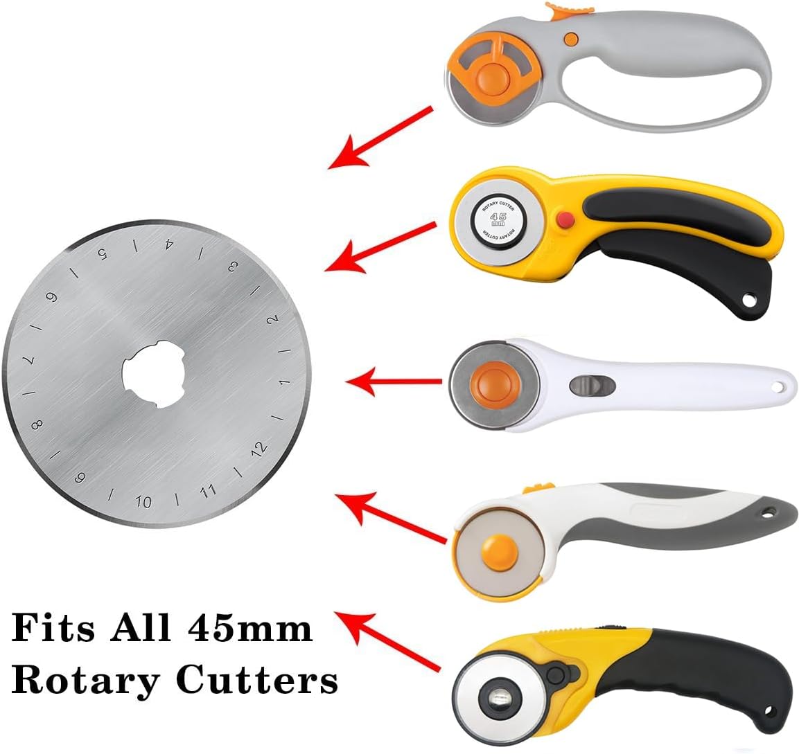 45mm Rotary Cutter Blades 15 Pack Fits Olfa, Fiskars, Replacement Rotary Blade for Arts Crafts Quilting Scrapbooking Sewing, Sharp and Durable