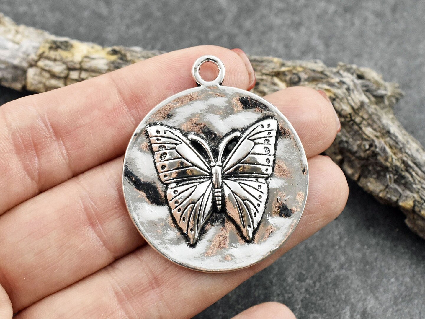 *2* 44x38mm Antique Silver Butterfly Medallion Pendants