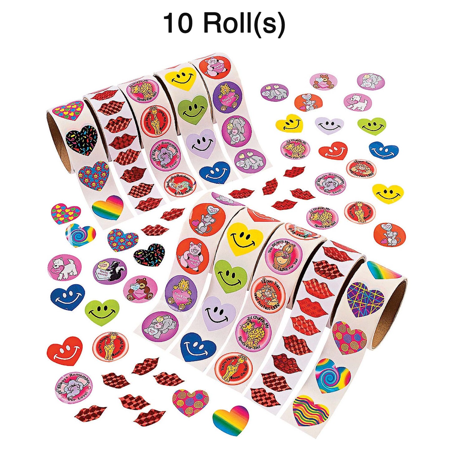 Bulk Valentine Rolls of Stickers Assortment 1000 Pc.