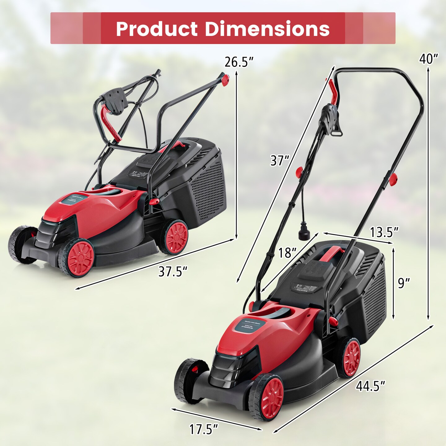 10 AMP 13 Inch Electric Corded Lawn Mower with Collection Box