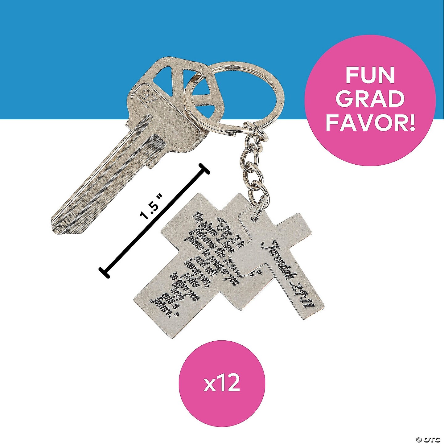 1 1/4&#x22; - 1 1/2&#x22; Religious Graduation Crosses Metal Keychains - 12 Pc.