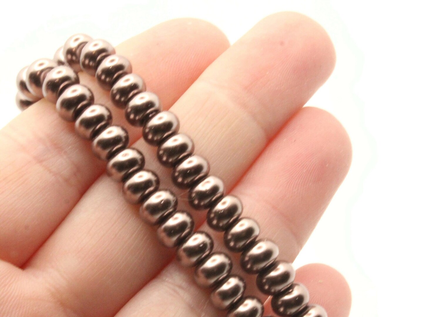92 6mm Brown Rondelle Glass Pearl Beads