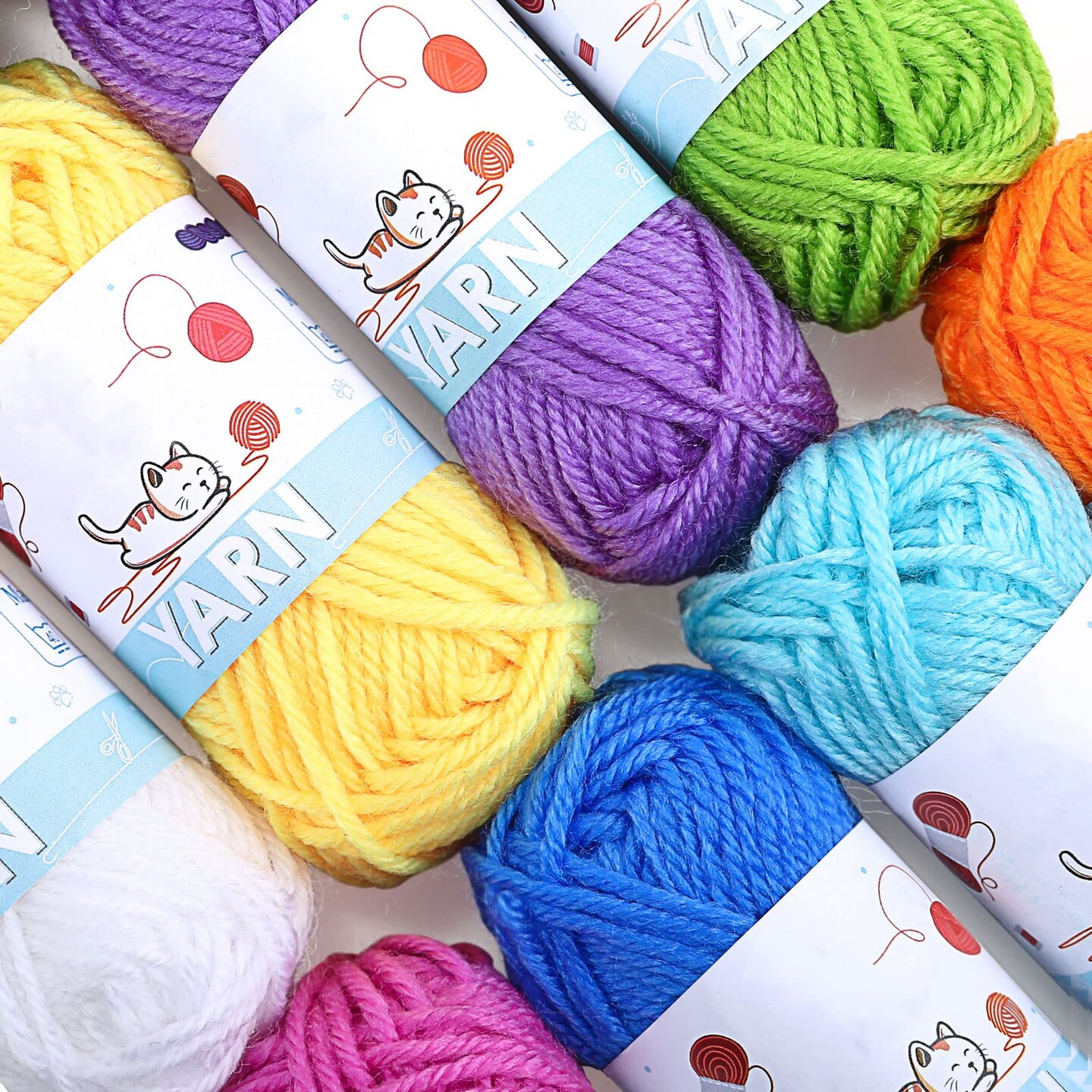 12 Acrylic Yarn Skeins Mini Craft Yarn, 12 Colors Starter Crochet Bulk Yarn for Child, Adult Knitting Crochet Crafts (12 x 15g)