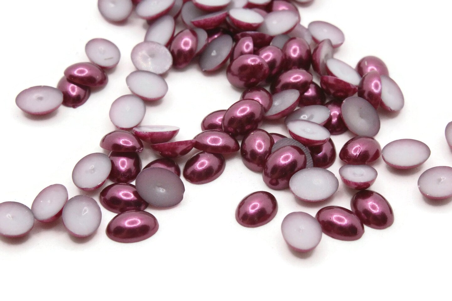 100 8mm x 6mm Purple Pearl Oval Flatback Plastic Cabochons