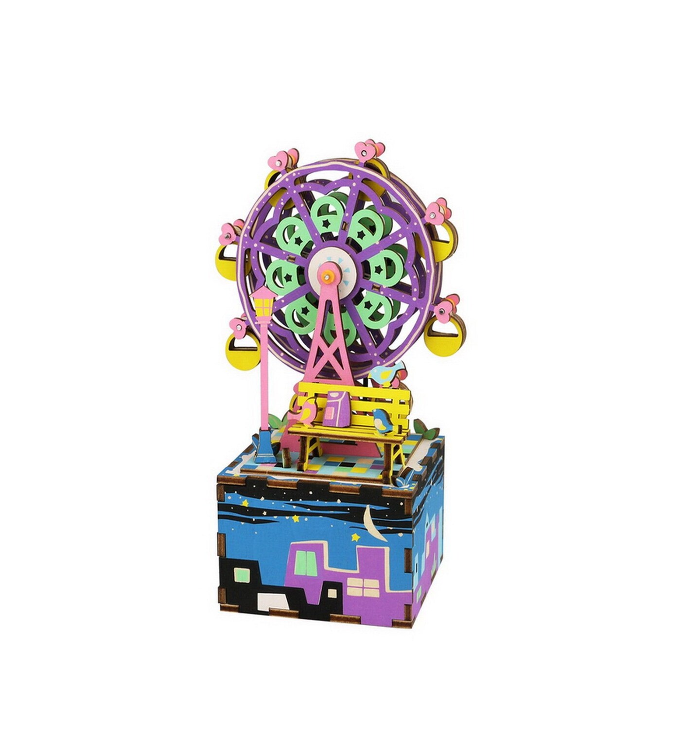 3D Wooden Puzzle Music Box | Ferris Wheel Purple
