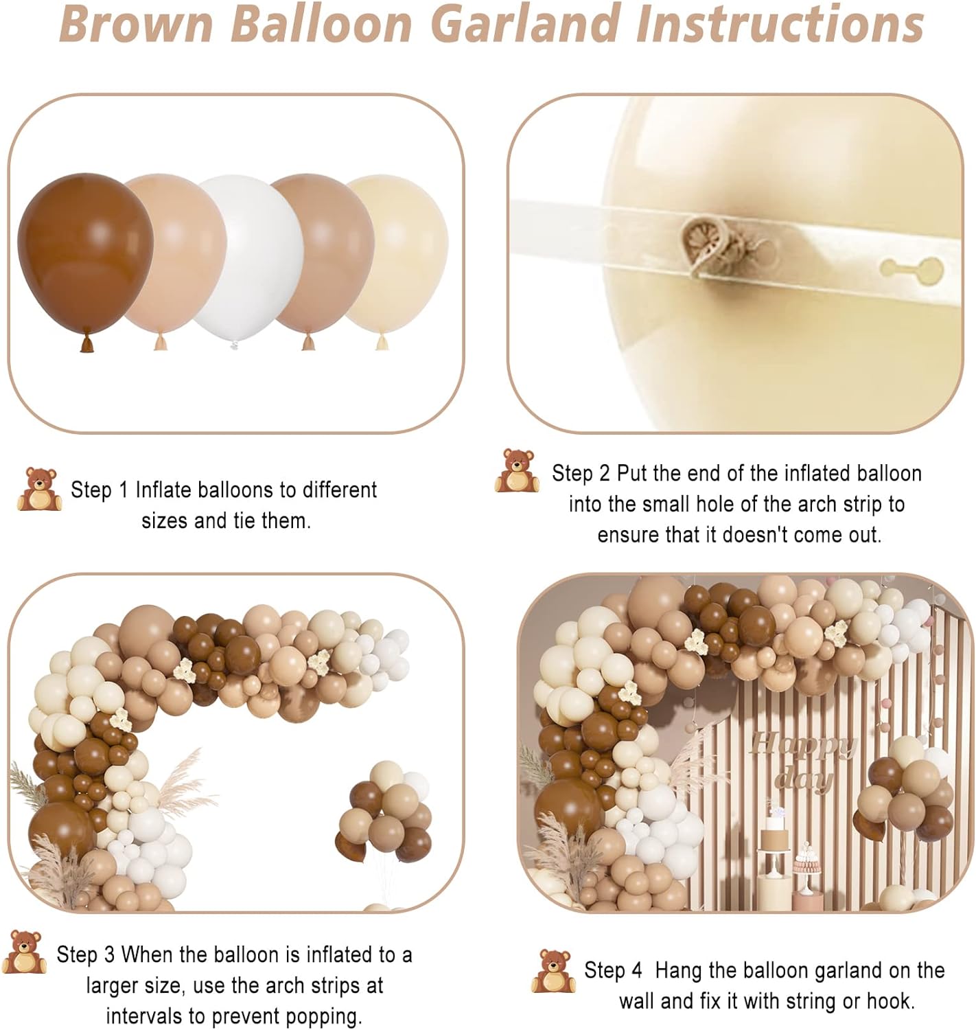 142Pcs Brown Balloons Garland Arch Kit Nude Coffee Brown Boho Blush Tan Neutral Balloons for Teddy Bear Baby Shower Neutral Woodland Wedding Jungle Safari Wild One Birthday Party Decorations