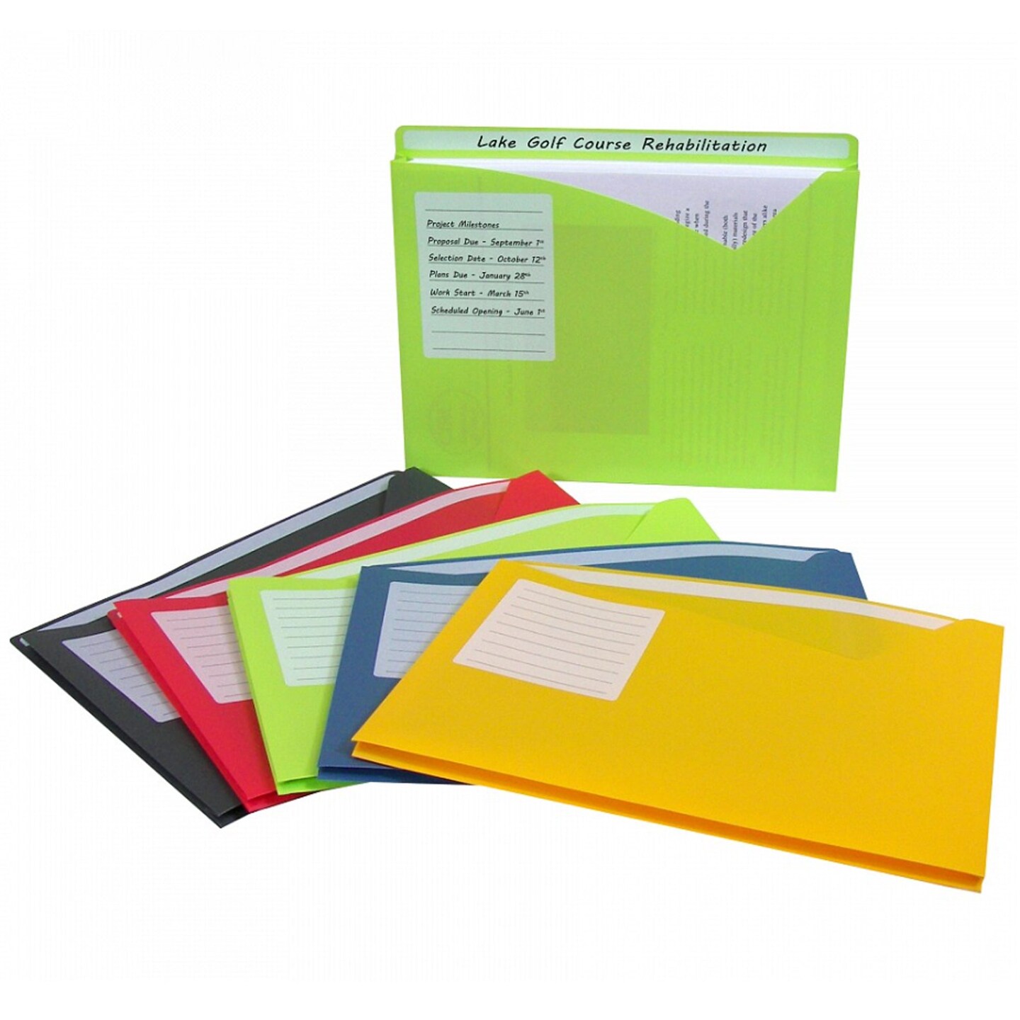 Write-On Poly File Jackets, Assorted Colors, 11&#x22; x 8-1/2&#x22;, 10 Per Pack, 2 Packs